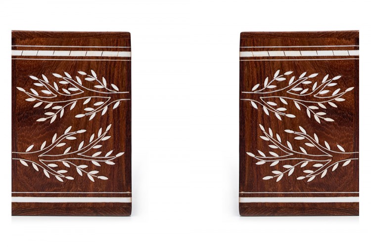 Wood inlay-Bookends floral -2 pcs,